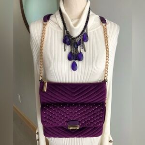 Big Buddha Rich Purple Velvet Gold Chain Shoulder Crossbody Bag